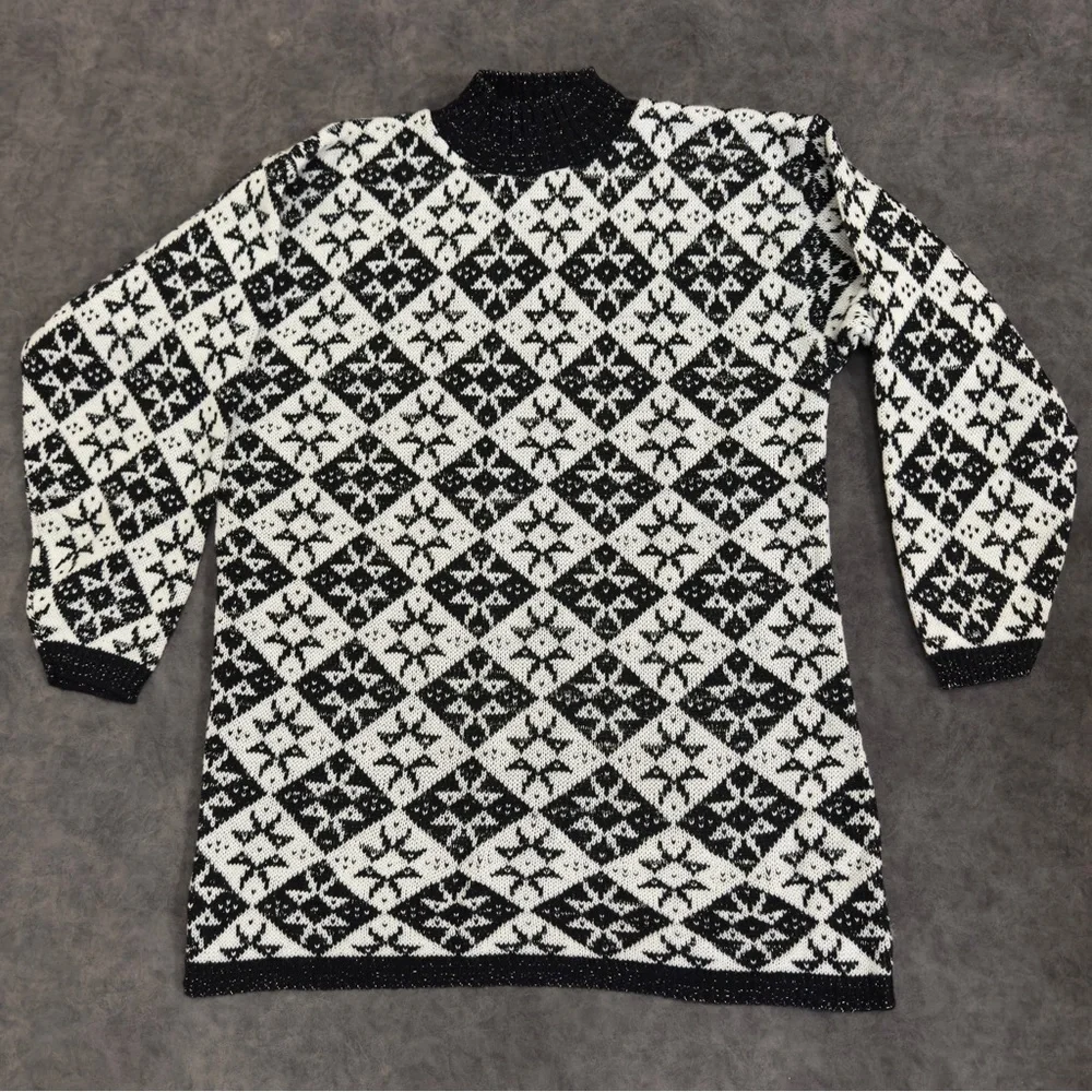 Vintage Women AMERICAN PRIDE Made in USA Geometric Metallic Black Sweater Large